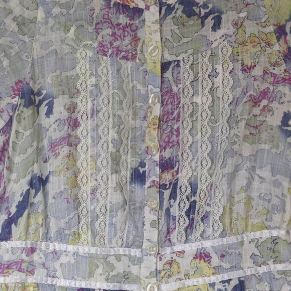 Free People Dress Womens 2 Top Floral Lined Button Up Boho Beach Party Peasant - Picture 3 of 14